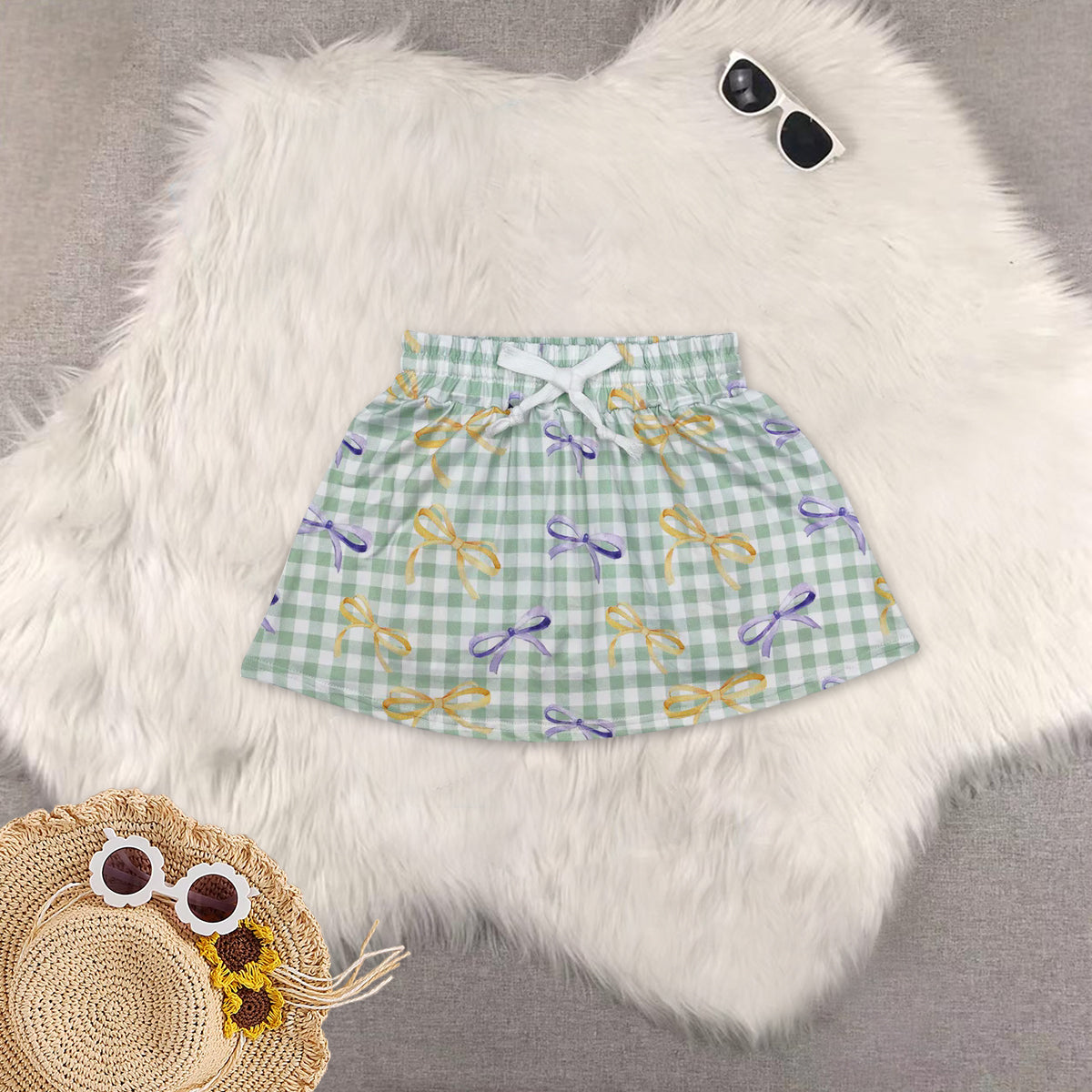 RTS NO MOQ Sibling baby girl clothes Carnival yellow green purple color matching striped culottes skirts