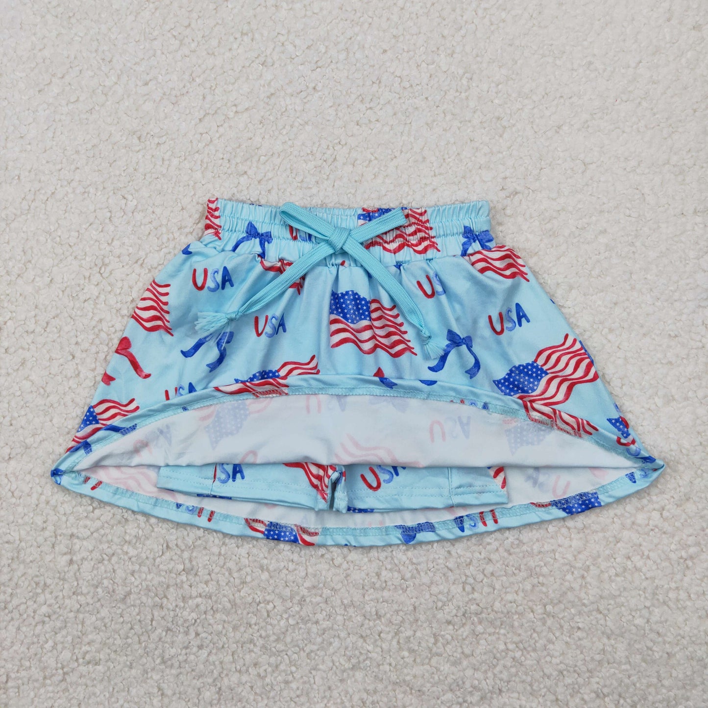 RTS NO MOQ GLK0050 USA National Day flag bow pattern blue culottes
