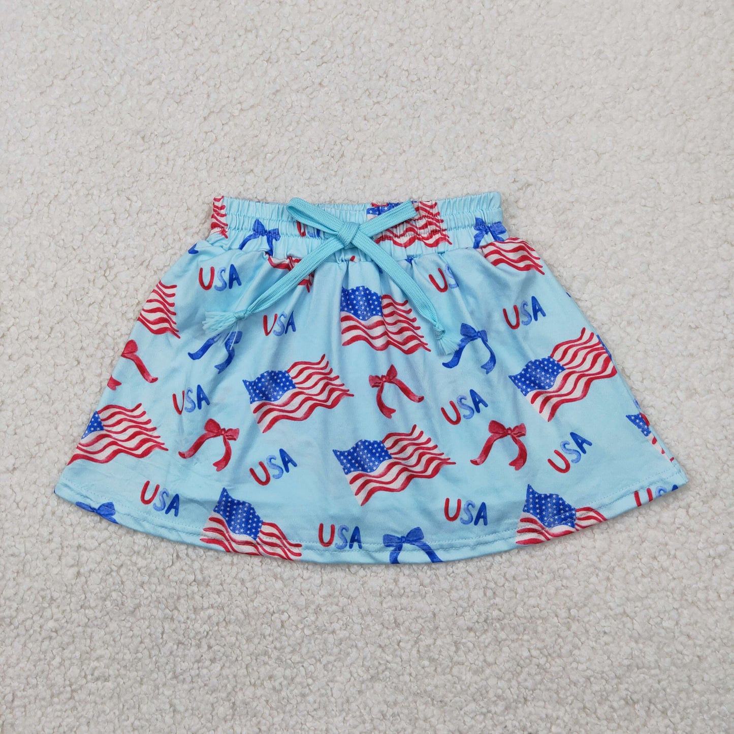 RTS NO MOQ GLK0050 USA National Day flag bow pattern blue culottes