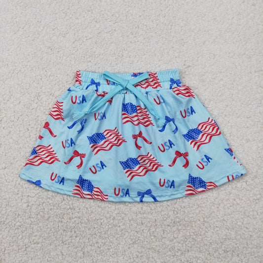 RTS NO MOQ GLK0050 USA National Day flag bow pattern blue culottes
