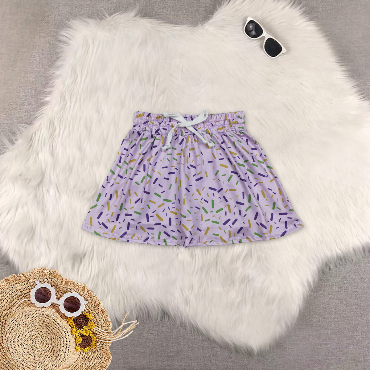 RTS NO MOQ Sibling baby girl clothes Carnival yellow green purple color matching striped culottes skirts