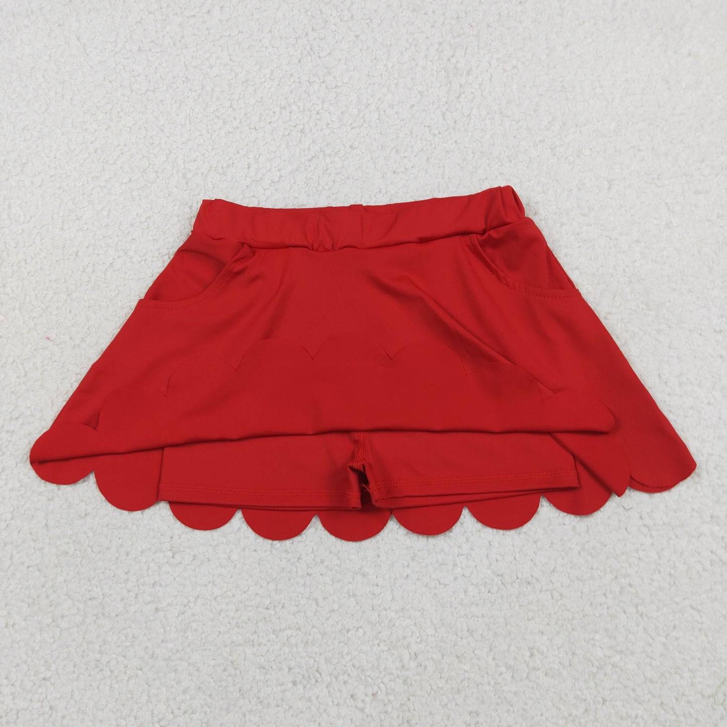 RTS NO MOQ yoga fabric cotton GLK0235 Baby Girls Red Pockets Scallop Skirt Shorts Yoga Active Bottom