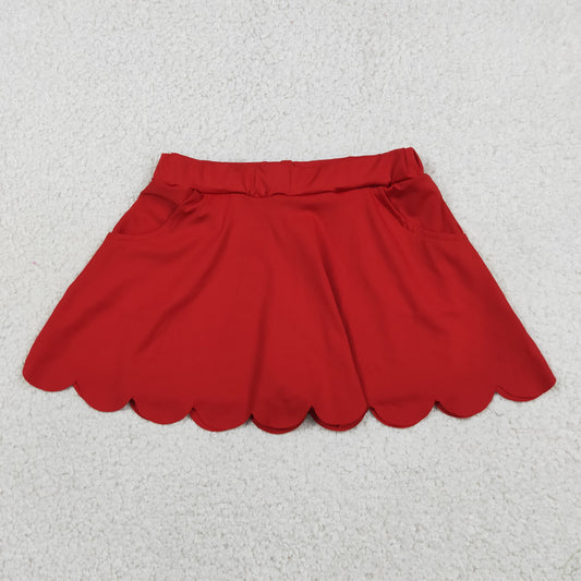 RTS NO MOQ yoga fabric cotton GLK0235 Baby Girls Red Pockets Scallop Skirt Shorts Yoga Active Bottom