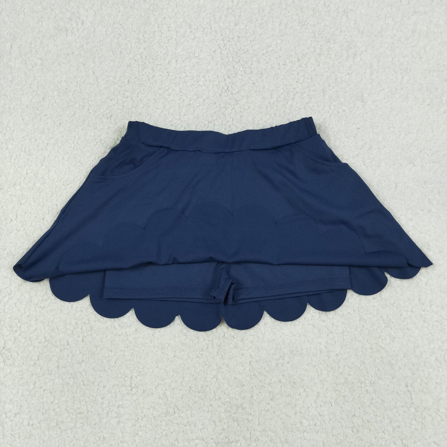 RTS NO MOQ GLK0236 Baby Girls Navy Pockets Scallop Edge Yoga Shorts Bottom Skirt