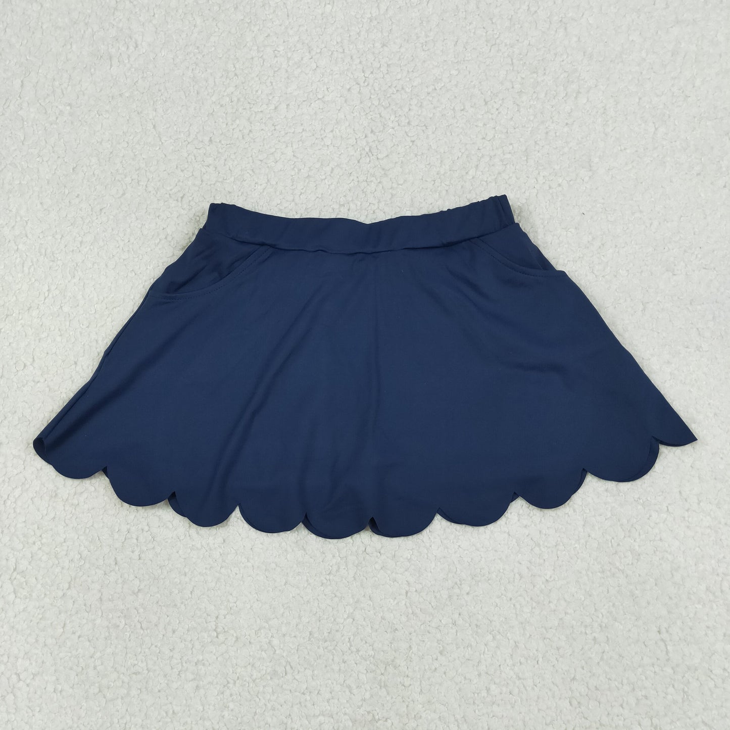 RTS NO MOQ GLK0236 Baby Girls Navy Pockets Scallop Edge Yoga Shorts Bottom Skirt