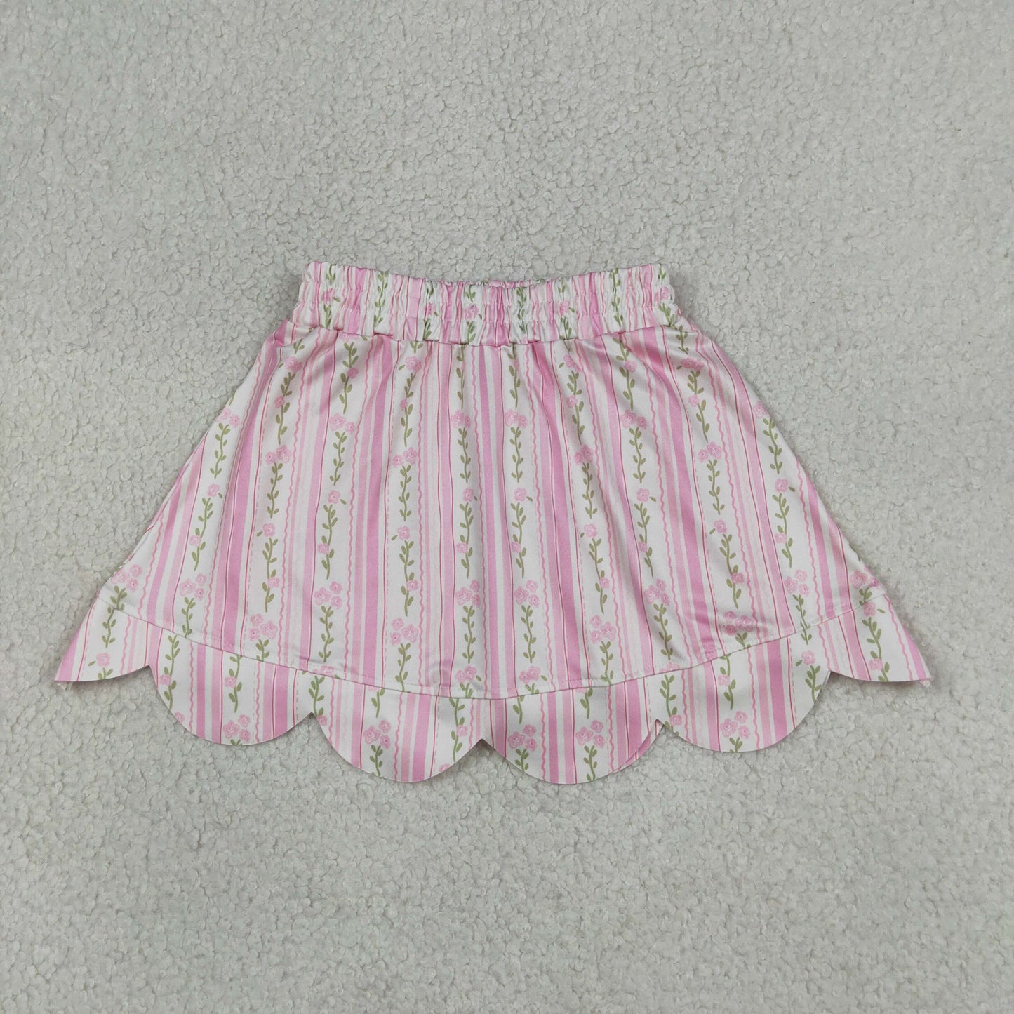 RTS NO MOQ milk silk GLK0238 Baby Girls Pink Bow Floral Stripe Scallop Skort
