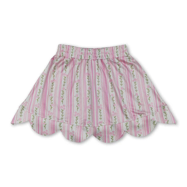 RTS NO MOQ Sibling milk silk Baby Girls Flower Print Scallop Hem Skort Daily Wear
