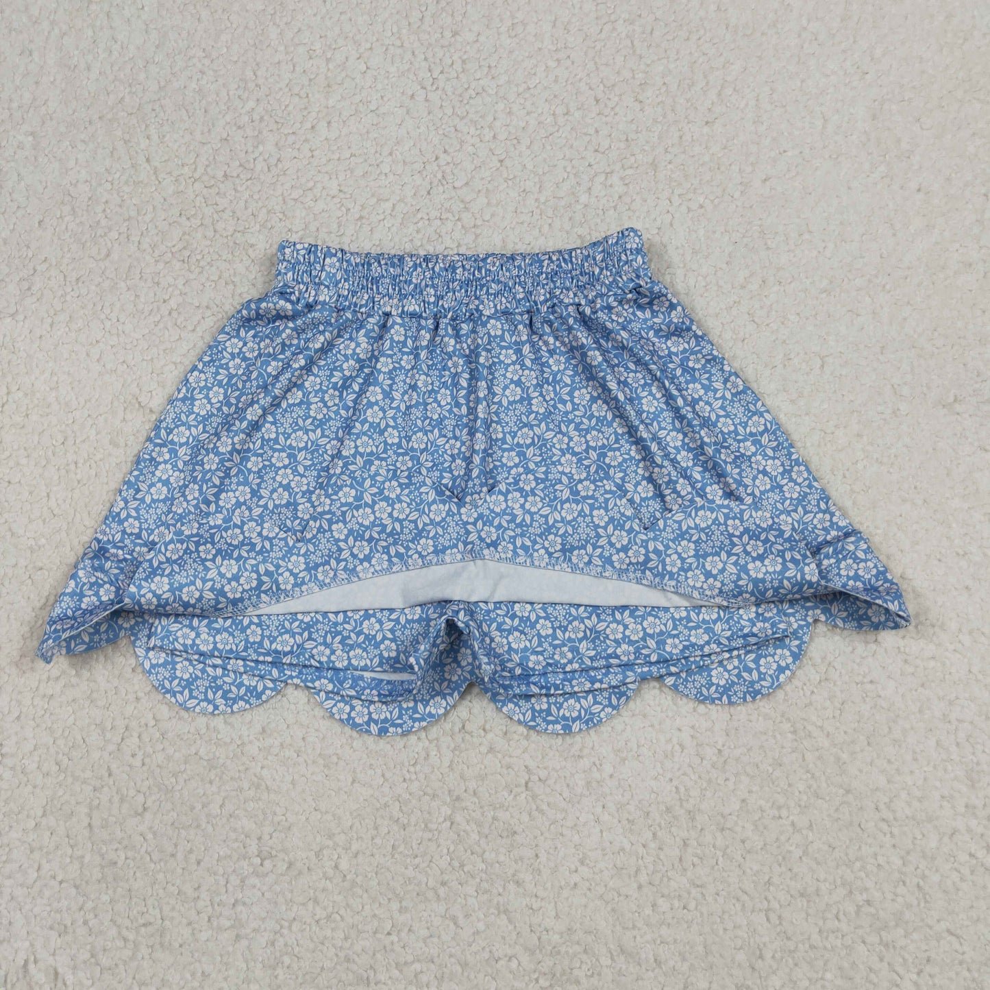 RTS NO MOQ milk silk GLK0239 Baby Girls Cute Blue Floral Print Scallop Edge Skort Casual Bottom