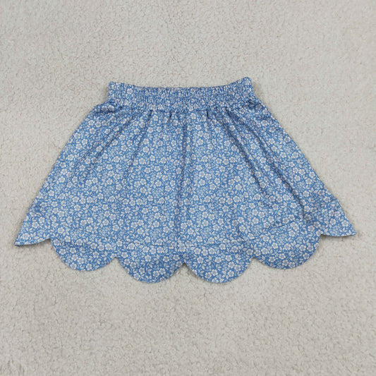 RTS NO MOQ milk silk GLK0239 Baby Girls Cute Blue Floral Print Scallop Edge Skort Casual Bottom