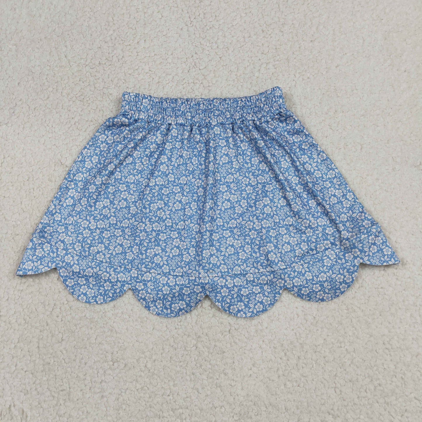 RTS NO MOQ milk silk GLK0239 Baby Girls Blue Floral Scallop Edge Skort