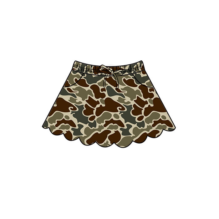 (Pre Order) No moq Baby Girls Casual Camo Long Sleeve Top Scallop Pockets Skirt Shorts Bottom Sets