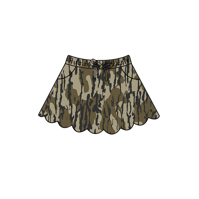 (Pre Order) No moq Baby Girls Casual Camo Short Sleeve Top Scallop Pockets Skirt Shorts Bottom Sets