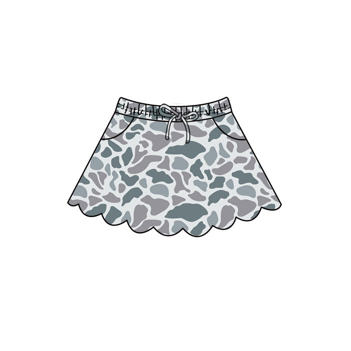 (Pre Order) No moq Baby Girls Casual Camo Long Sleeve Top Scallop Pockets Skirt Shorts Bottom Sets