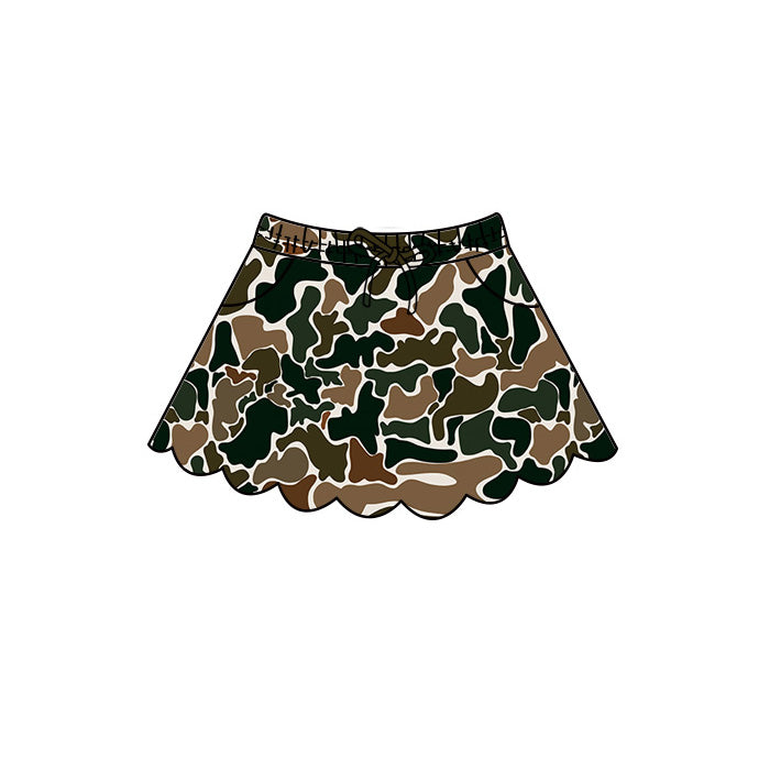 (Pre Order) No moq Baby Girls Casual Camo Short Sleeve Top Scallop Pockets Skirt Shorts Bottom Sets