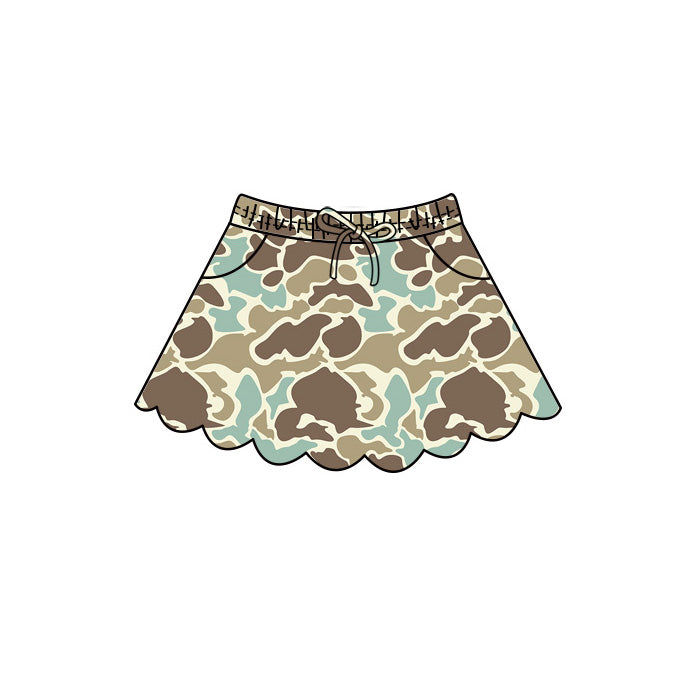 (Pre Order) No moq Baby Girls Casual Camo Short Sleeve Top Scallop Pockets Skirt Shorts Bottom Sets
