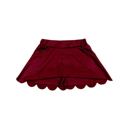 (Pre Order) No moq yoga fabric GLK0304 Baby Girls Maroon Scallop High Waist Yoga Skirt Shorts Bottom