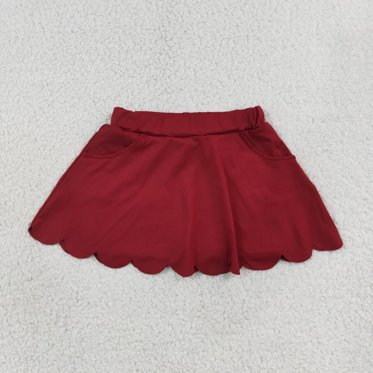 NEW RTS NO MOQ yoga fabric cotton GLK0304 Baby Girls Maroon Scallop Yoga Skirt Shorts Bottom