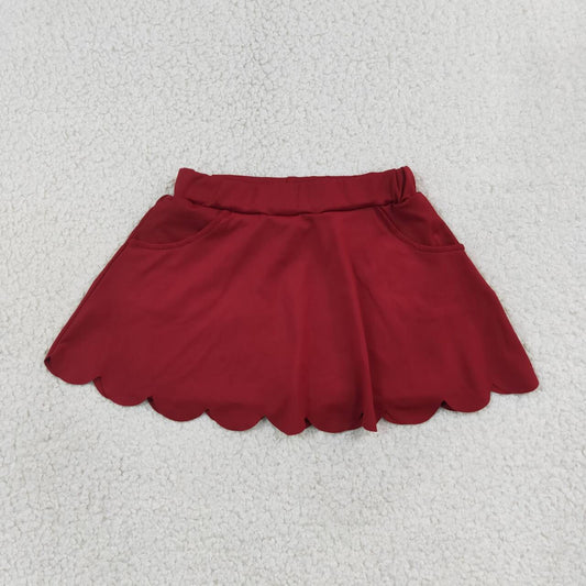 NEW RTS NO MOQ yoga fabric cotton GLK0304 Baby Girls Maroon Scallop Yoga Skirt Shorts Bottom