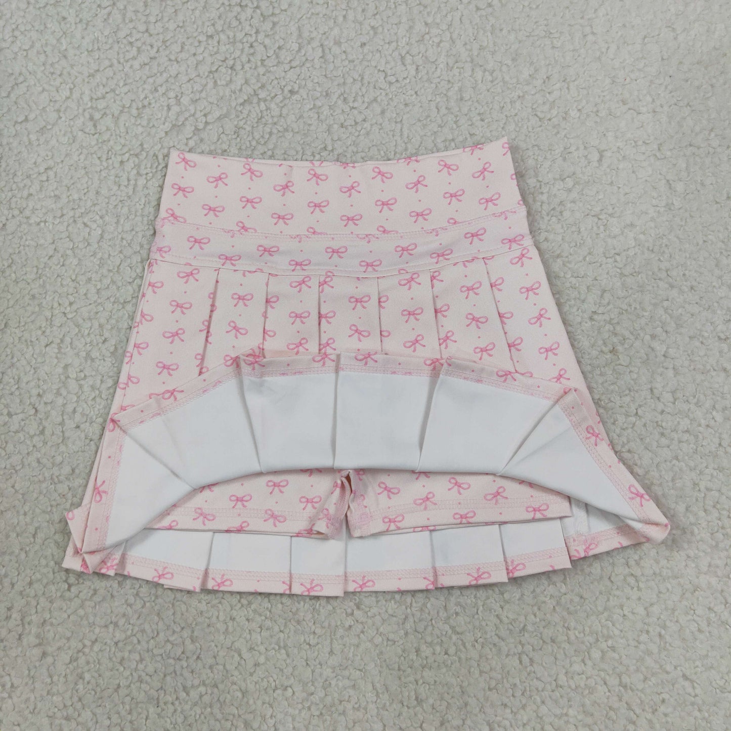 NEW RTS NO MOQ yoga fabric GLK0305 Yoga Baby Girls Pink Bow Polka Dot Print Yoga Pleated Skort Shorts Bottom