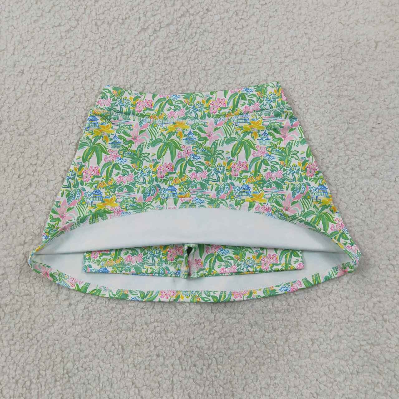 RTS NO MOQ yoga fabric GLK0311 Baby Girls Sea Beach Print Yoga Active Skort Shorts Summer Bottom