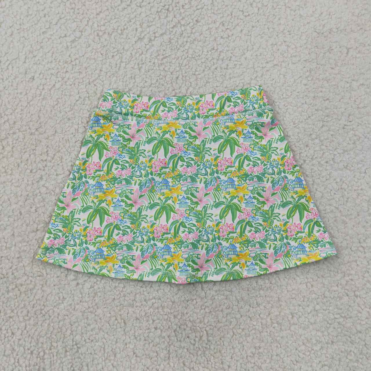 RTS NO MOQ yoga fabric GLK0311 Baby Girls Sea Beach Print Yoga Active Skort Shorts Summer Bottom