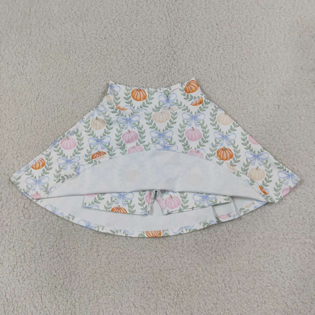 NEW RTS NO MOQ yoga fabric GLK0317  Baby Girls Colorful Pumpkin Print Bow Plaid Check Yoga Active Skort Bottoms