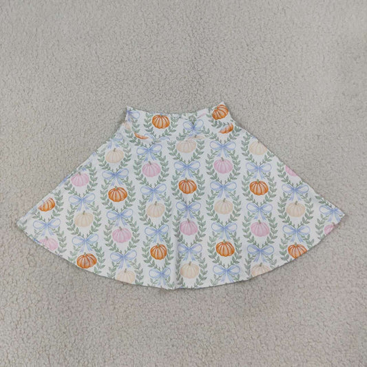NEW RTS NO MOQ yoga fabric GLK0317  Baby Girls Colorful Pumpkin Print Bow Plaid Check Yoga Active Skort Bottoms