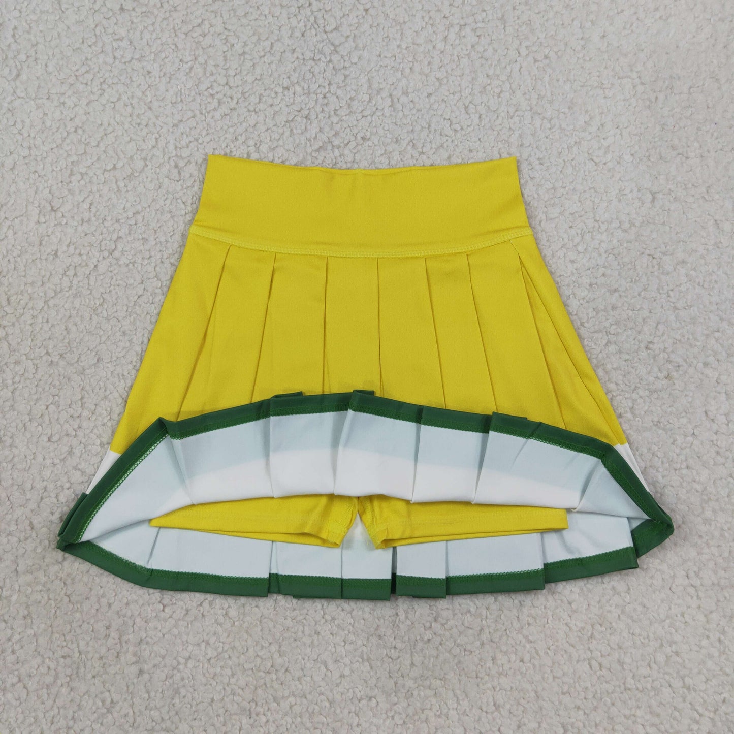NEW RTS NO MOQ yoga fabric cotton GLK0319 Yoga Baby Girls Yellow Green Stripes Pleated Skort Yoga Casual Bottoms
