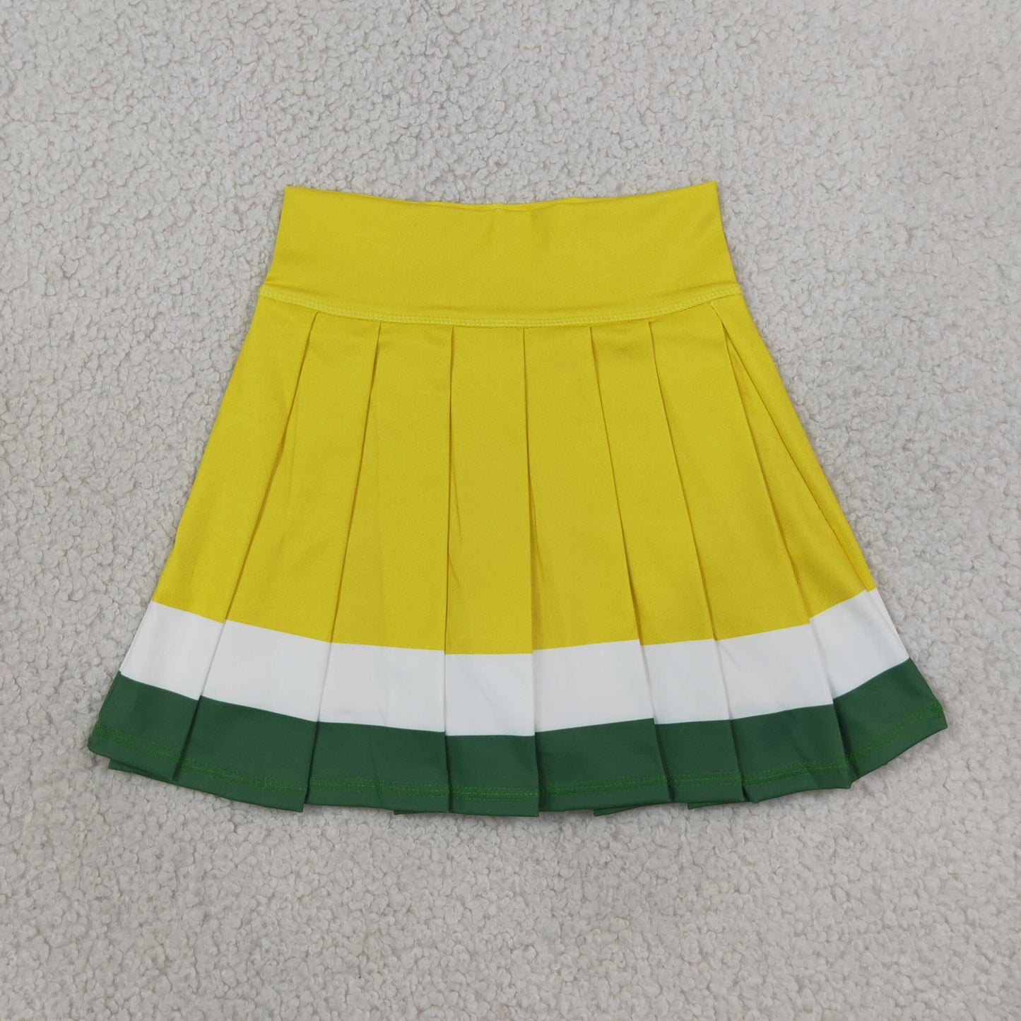 NEW RTS NO MOQ yoga fabric cotton GLK0319 Yoga Baby Girls Yellow Green Stripes Pleated Skort Yoga Casual Bottoms