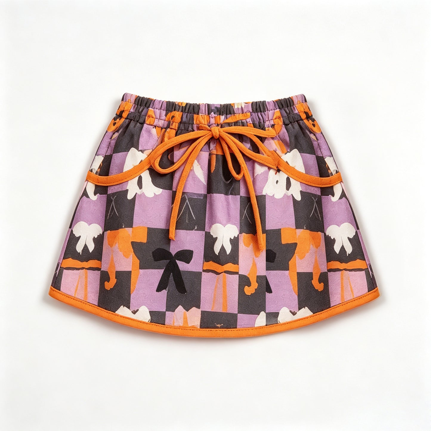(Preorder new) No moq GLK0334 Yoga Baby Girls Ghost Bow Halloween Print Pocket Short Yoga Skort Athletic Casual Bottoms