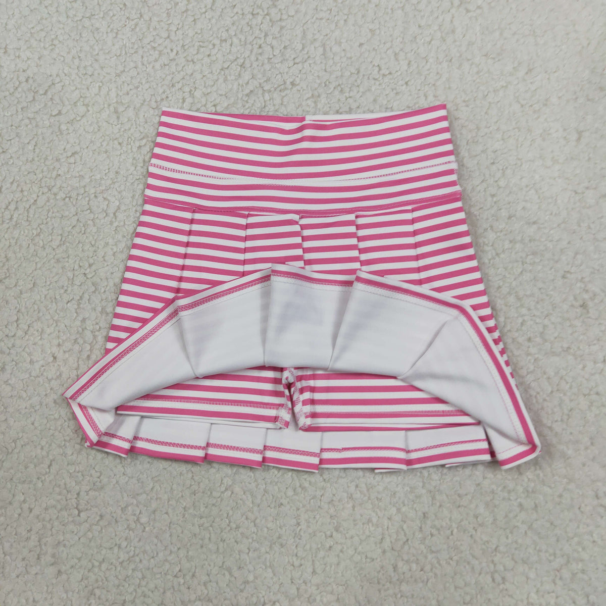 NEW RTS NO MOQ yoga fabric GLK0335 Yoga Baby Girls Pink White Striped High Waist Pleated Skort Casual Skort
