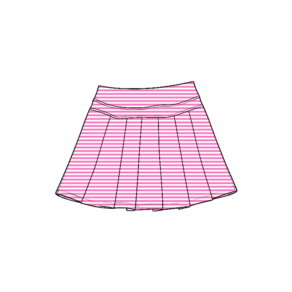(Preorder new) No moq Yoga Toddler Girls Stripe Zip Front Pocket Long Sleeve Pullover Top Pleated Skirt Yoga Active Outfit Set