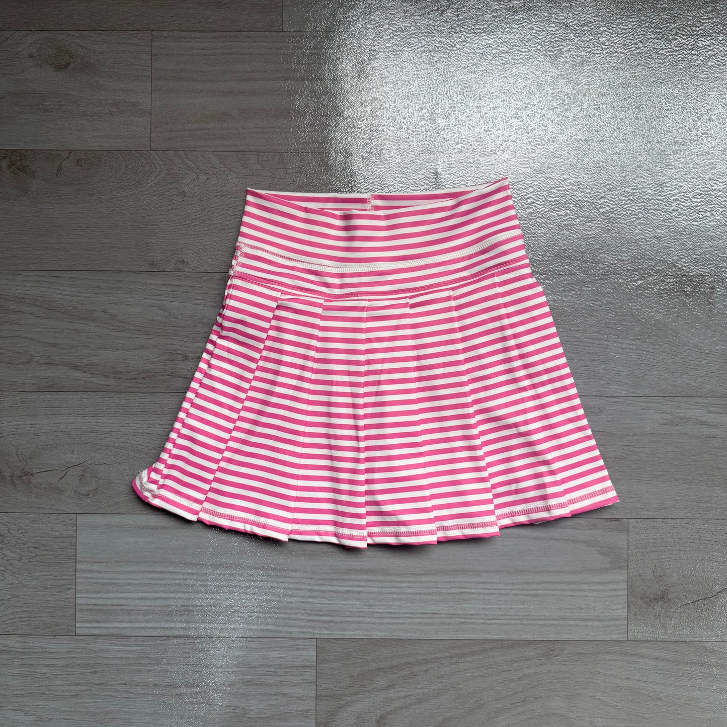 (Sample) No moq yoga fabric GLK0335 Yoga Baby Girls Pink White Striped High Waist Pleated Skort Casual Sports Skort