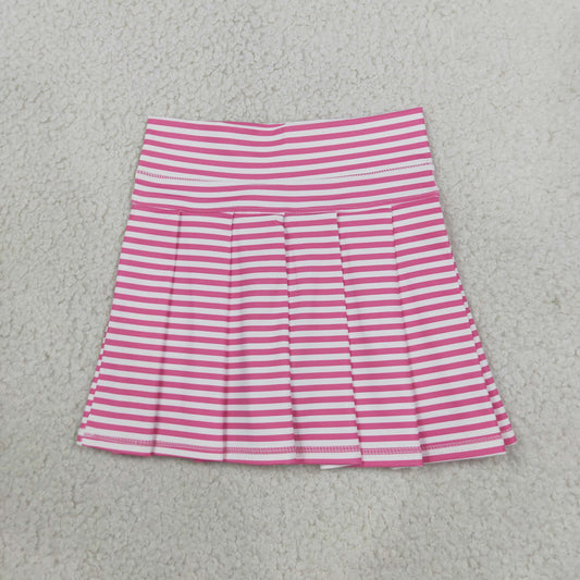 NEW RTS NO MOQ yoga fabric GLK0335 Yoga Baby Girls Pink White Striped High Waist Pleated Skort Casual Skort