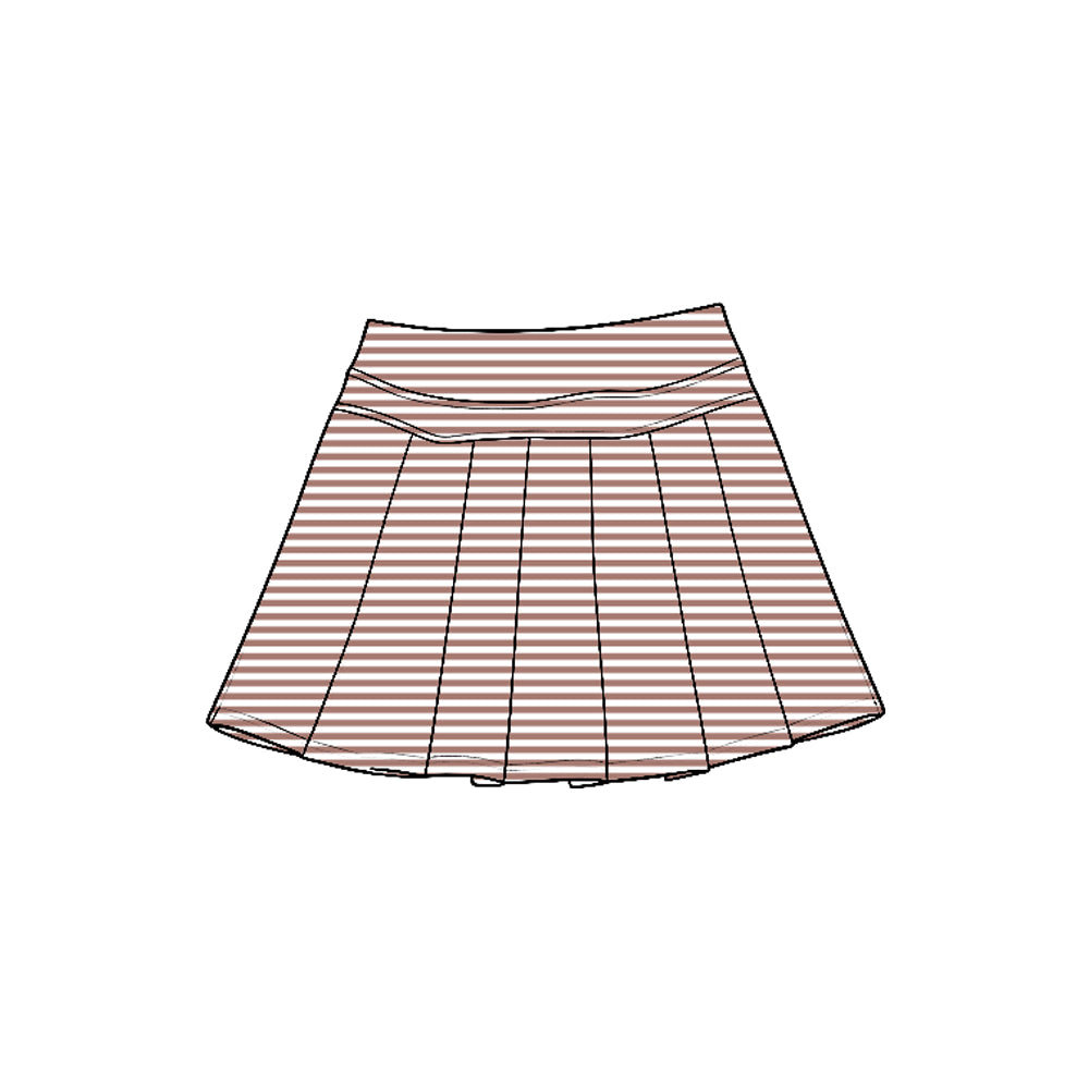 (Preorder new) No moq Yoga Toddler Girls Stripe Zip Front Pocket Long Sleeve Pullover Top Pleated Skirt Yoga Active Outfit Set
