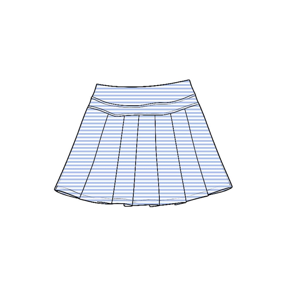(Preorder new) No moq Yoga Toddler Girls Stripe Zip Front Pocket Long Sleeve Pullover Top Pleated Skirt Yoga Active Outfit Set