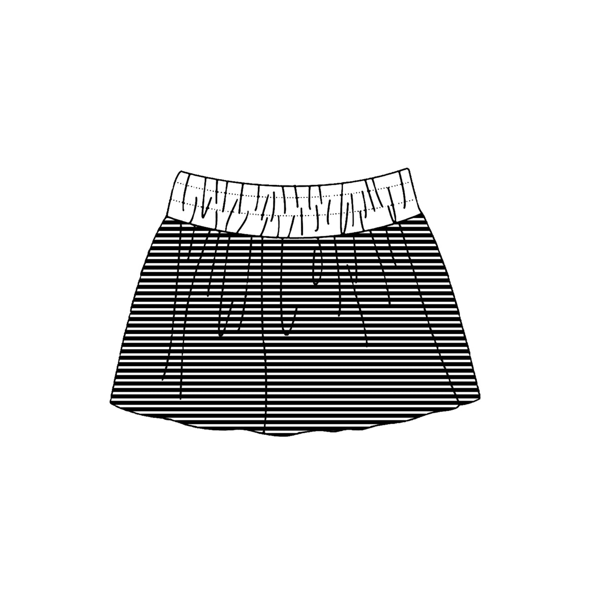 (Preorder new) No moq Yoga Baby Girls Striped Skort White Elastic Waistband Drawstring Casual Skirt