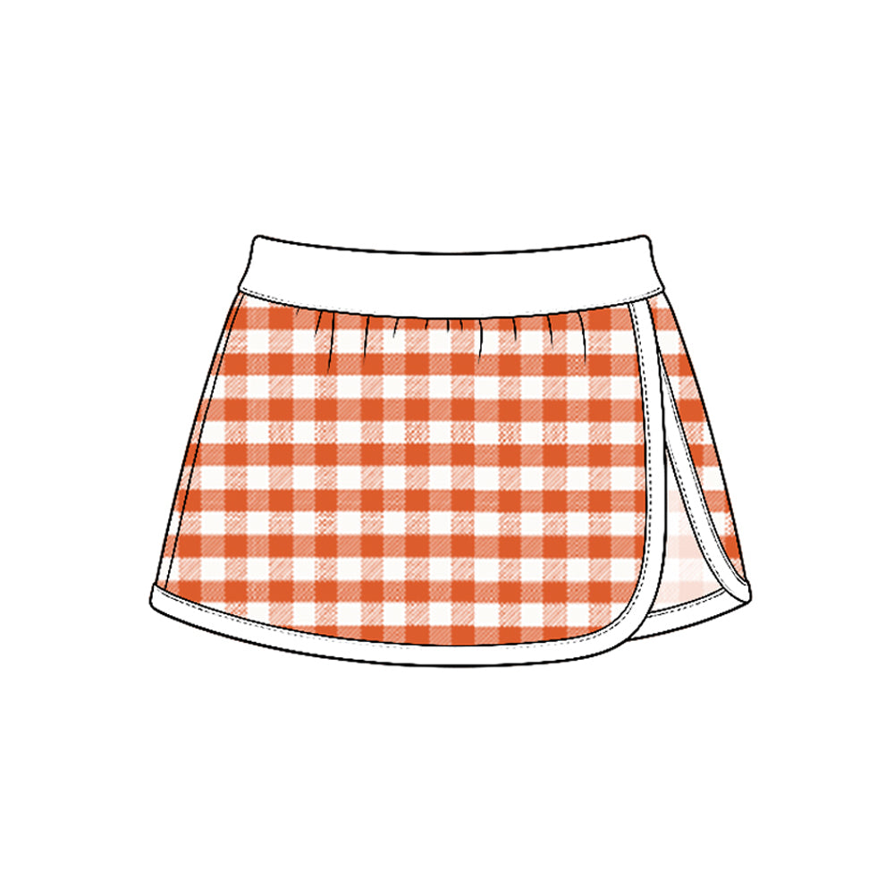 (Preorder new) No moq GLK0352 Baby Girls Orange Checked Casual Yoga Active Short Skirt Bottom