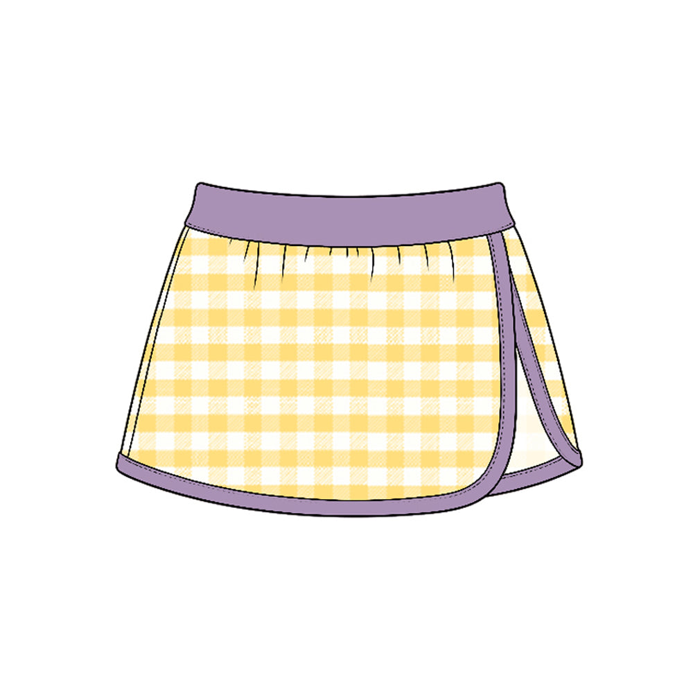 (Preorder new) No moq GLK0353 Baby Girls Yellow Checked Casual Yoga Active Short Skirt Bottom