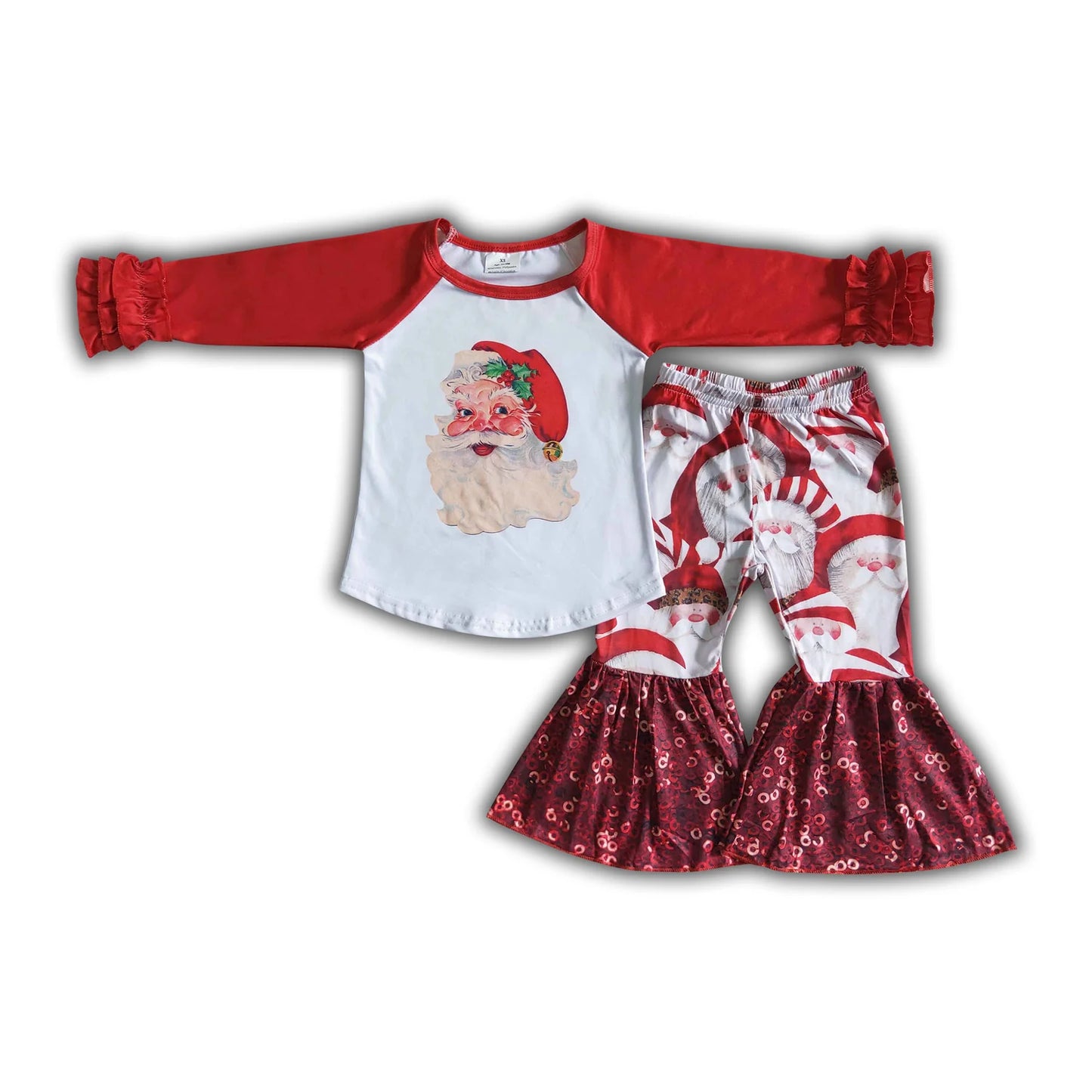 RTS NO MOQ Sibling milk silk Baby Girls Long Sleeve Top Bell Bottom Pants Holiday Clothes Set