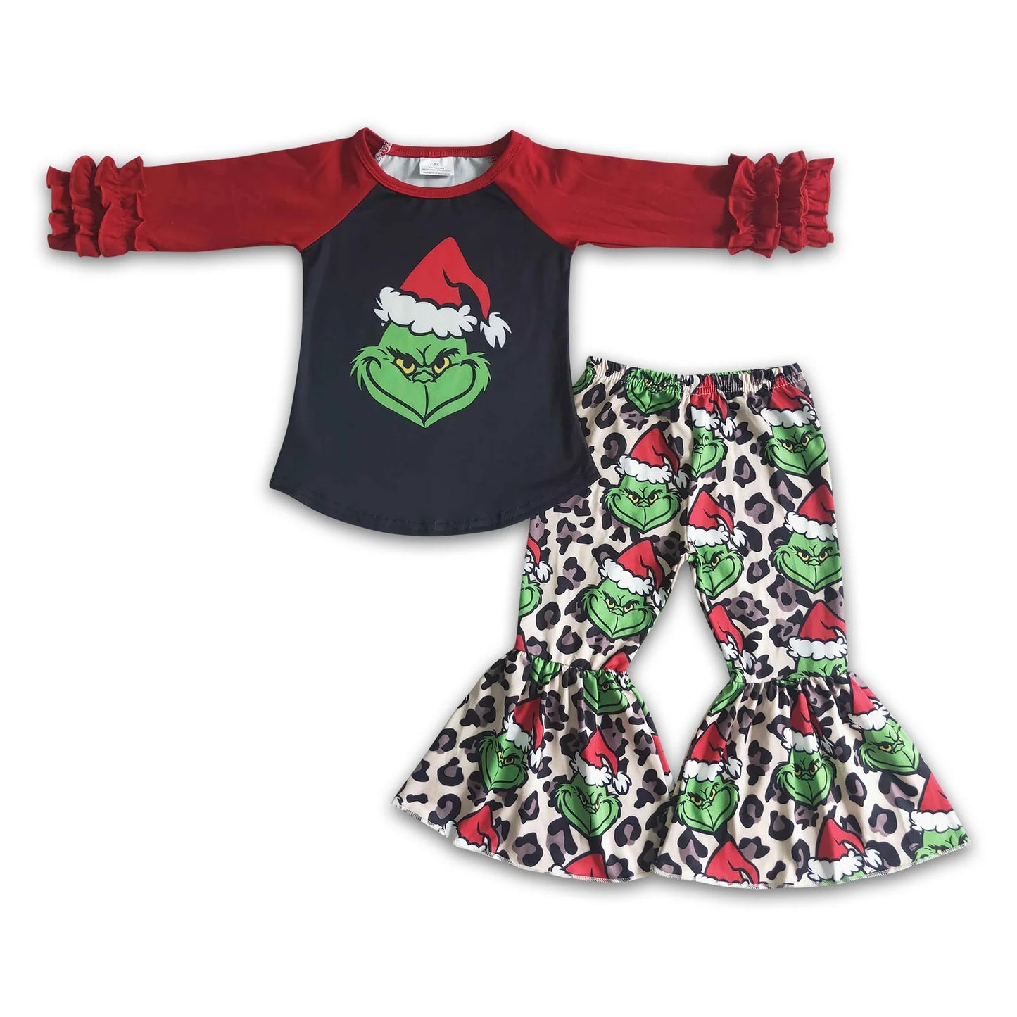 RTS NO MOQ Sibling milk silk Baby Girls Long Sleeve Top Bell Bottom Pants Holiday Clothes Set