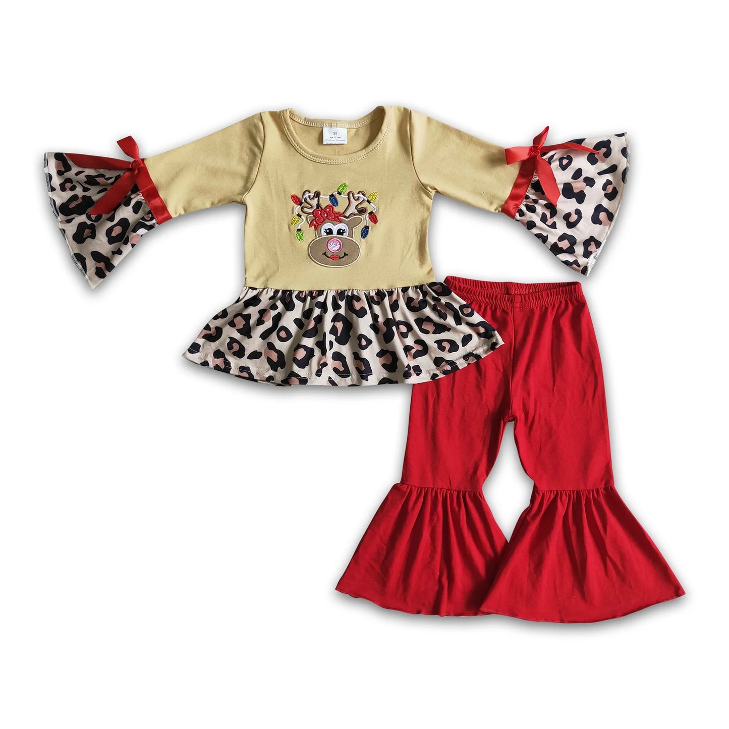RTS NO MOQ Sibling milk silk Baby Girls Christmas Long Sleeve Top Bell Pants Cute Holiday Clothes Set