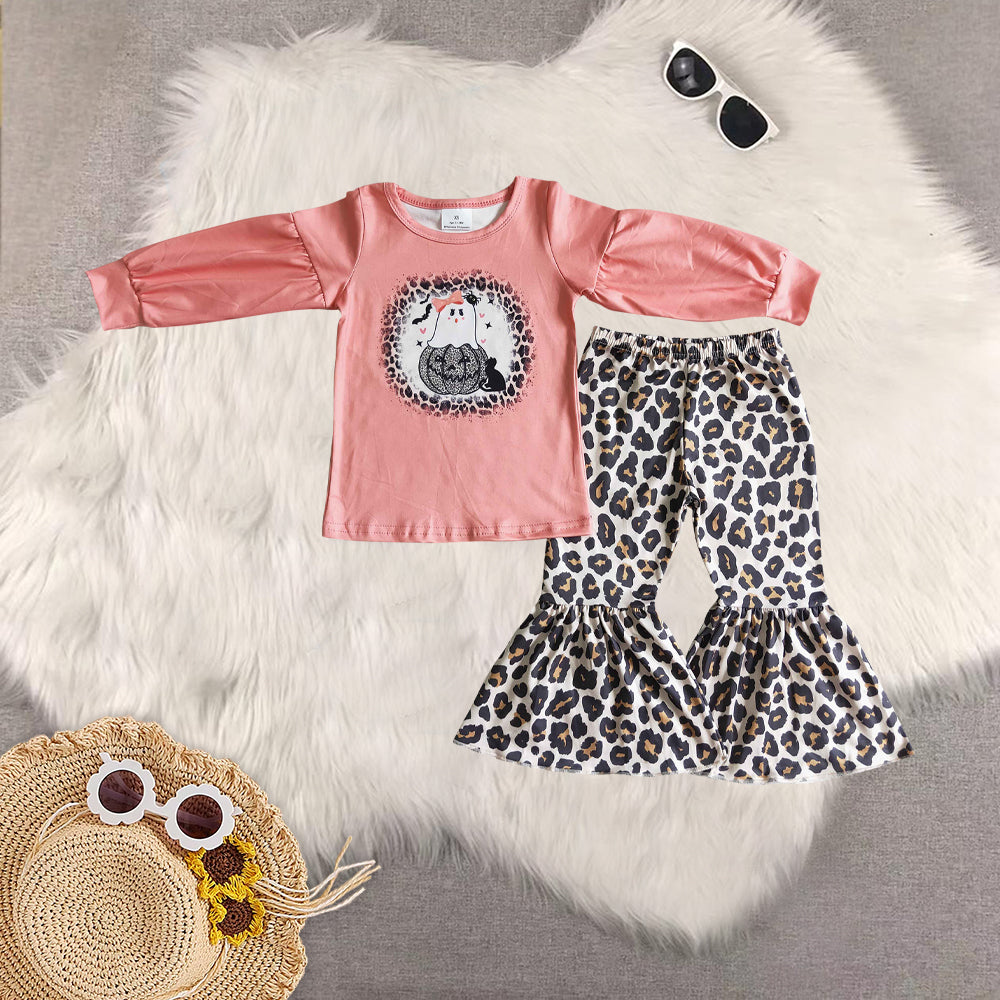 RTS NO MOQ Sibling baby girls clothes embroidery halloween long-sleeved trousers suit