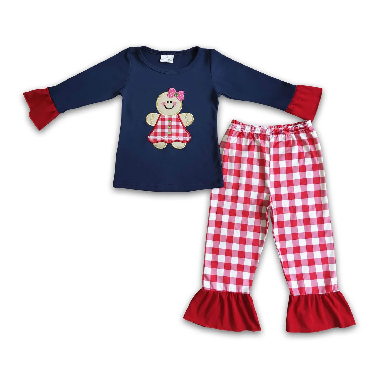 RTS NO MOQ Sibling milk silk Baby Girls Christmas Santa Milk Long Sleeve Top Pants Pajamas Set