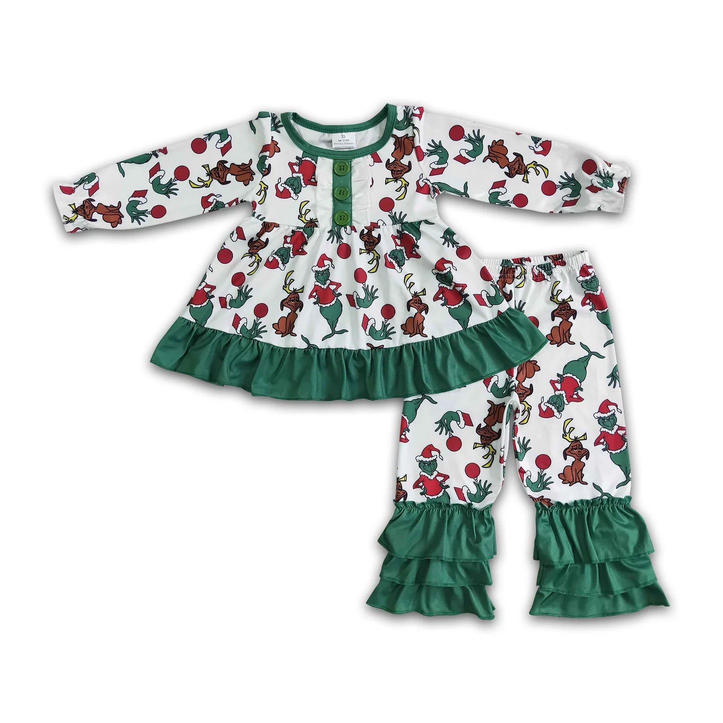 RTS NO MOQ Sibling milk silk Baby Girls Christmas Ruffle Long Sleeve Top Ruffle Pants Clothes Set
