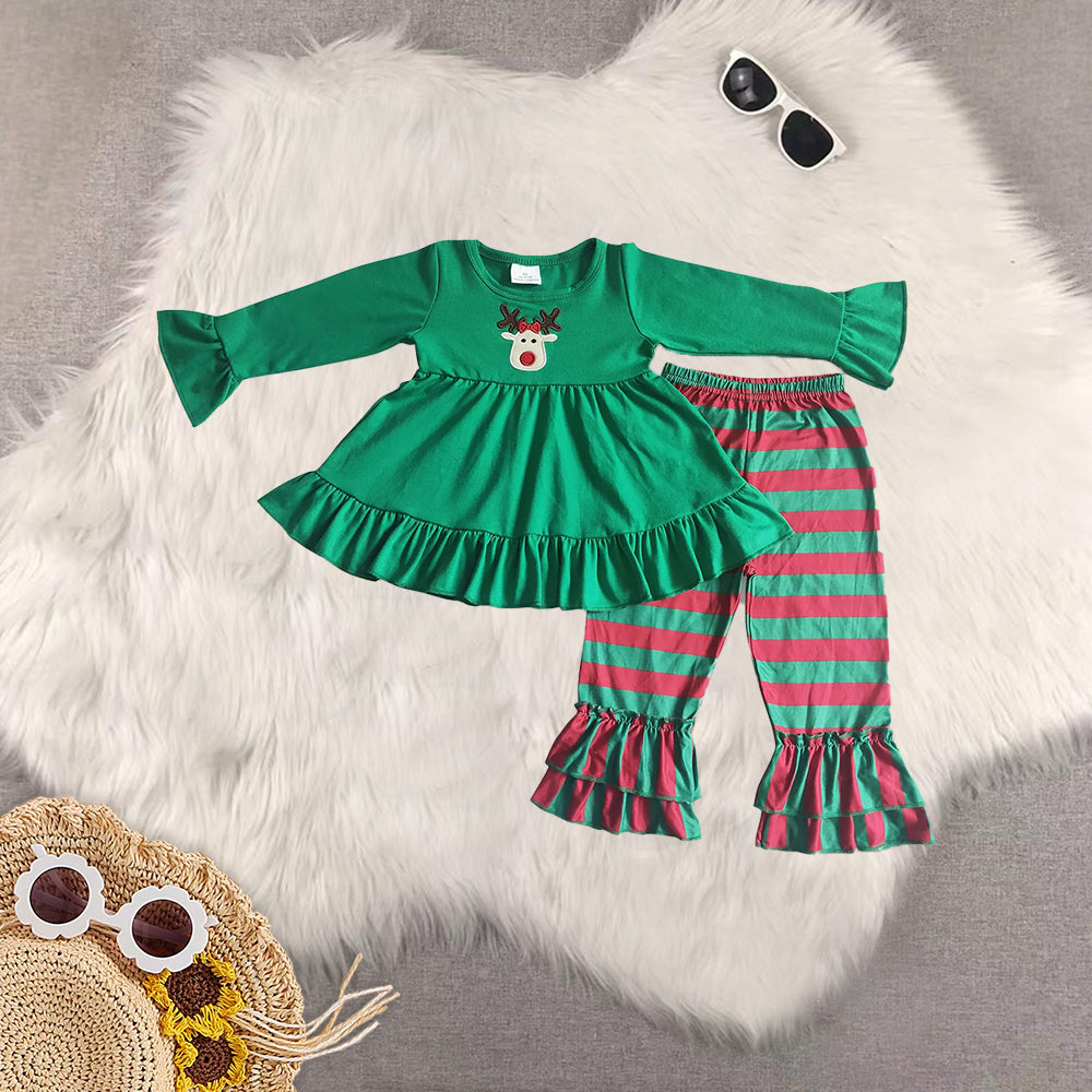 RTS NO MOQ Sibling baby girls clothes embroidery Christmas long-sleeved trousers suit & dress and romper