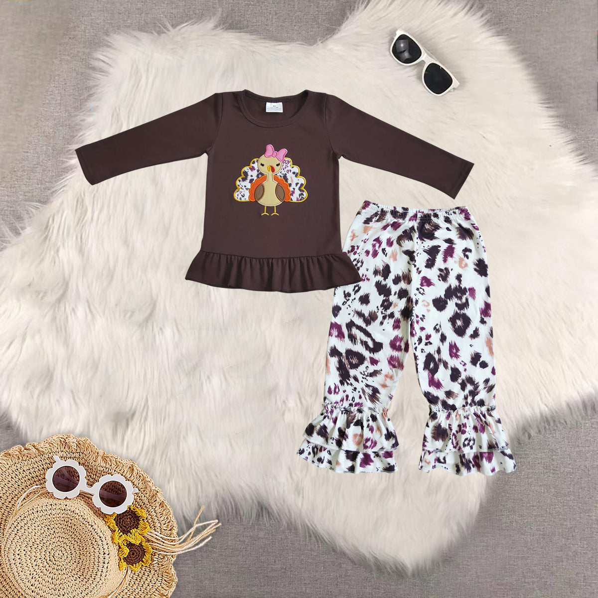 RTS NO MOQ Sibling baby girls clothes turkey long-sleeved trousers suit & romper