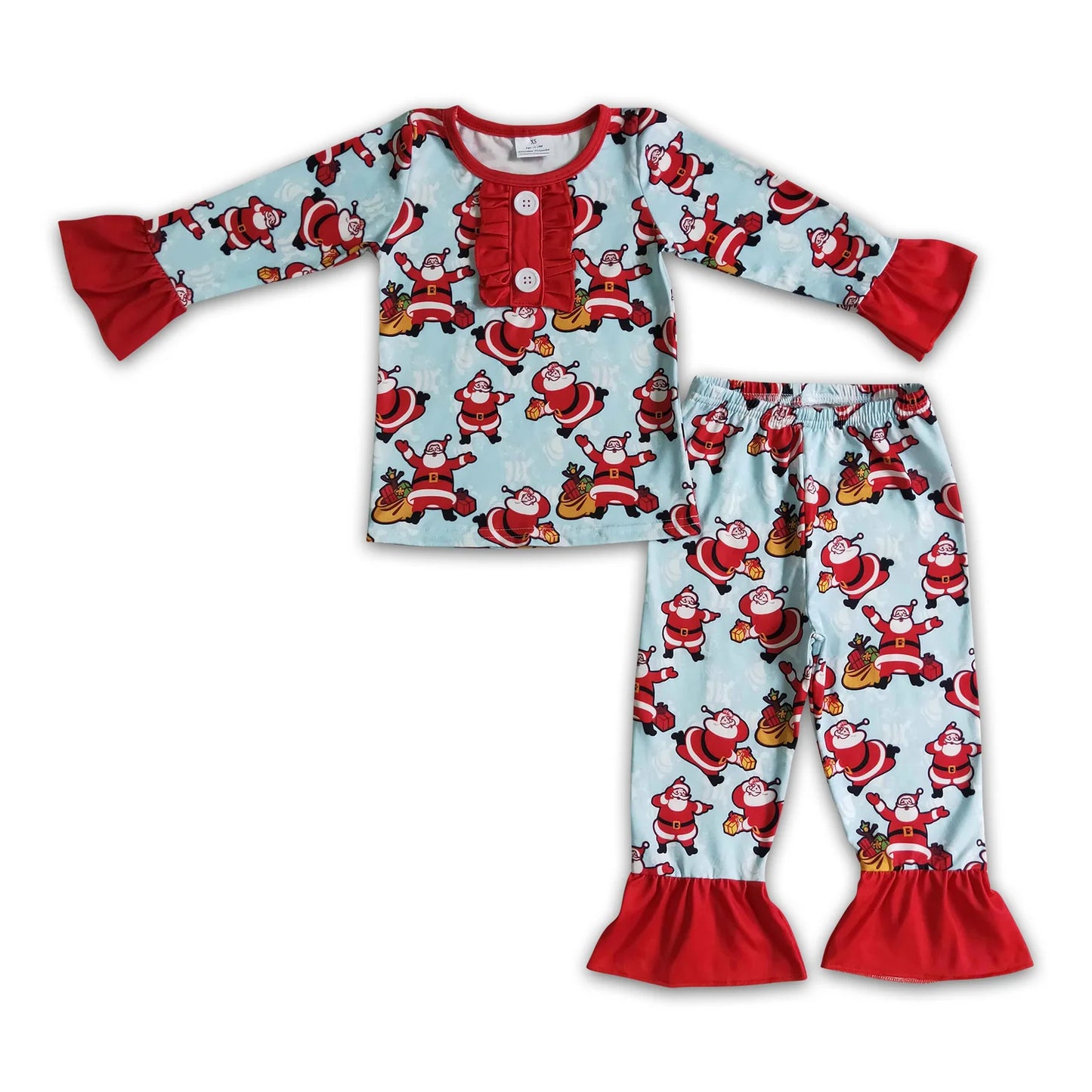 RTS NO MOQ Sibling milk silk Baby Girls Christmas Long Sleeve Top Pant Holiday Pajamas Outfit Set