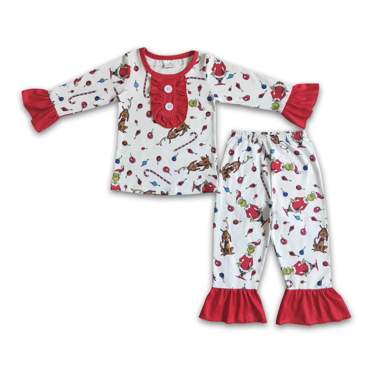 RTS NO MOQ Sibling milk silk Baby Girls Christmas Long Sleeve Top Pant Holiday Pajamas Outfit Set