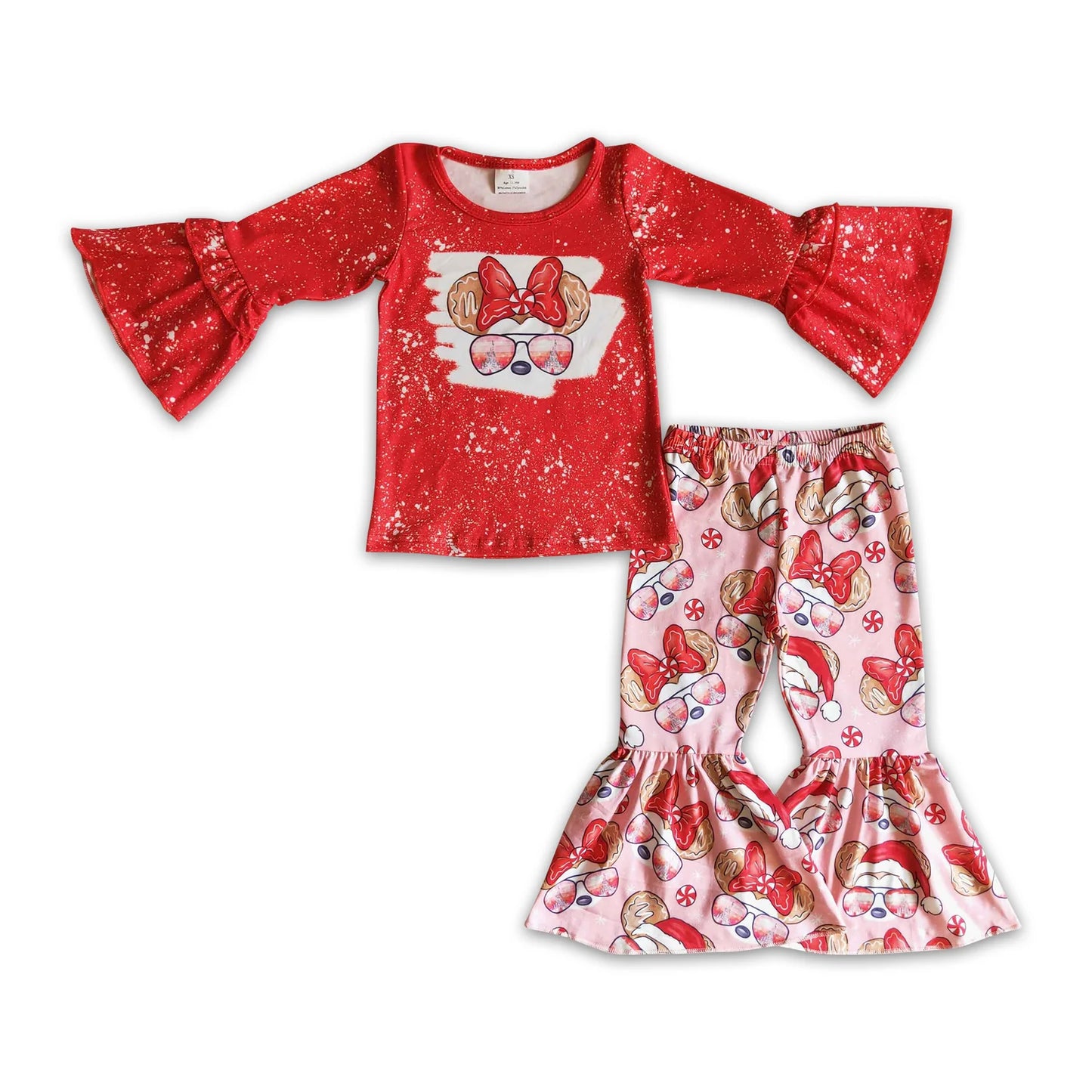 RTS NO MOQ Sibling milk silk Baby Girls Christmas Long Sleeve Top Bell Pants Cute Holiday Clothes Set